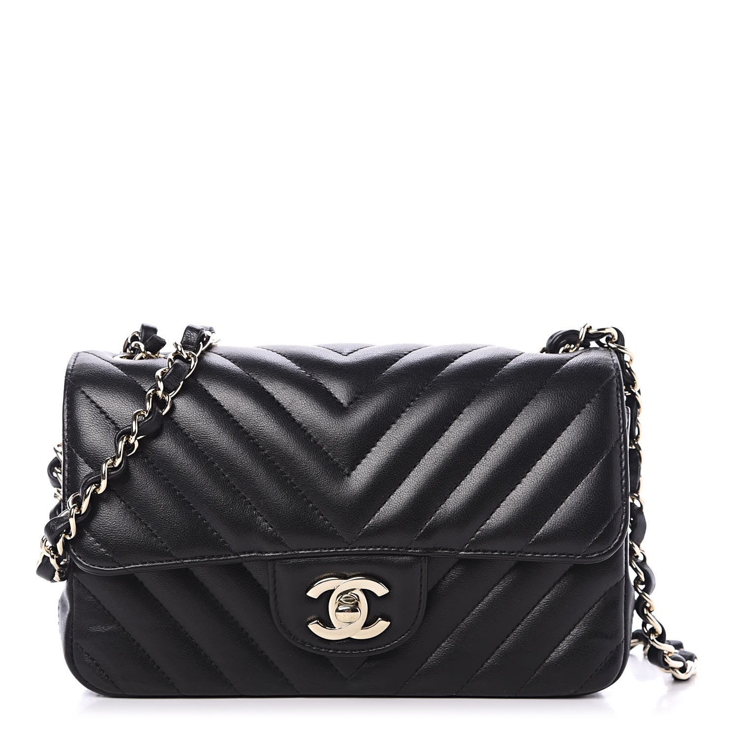 Chanel Lambskin Chevron Quilted Mini Rectangular Flap Black 1 of 21