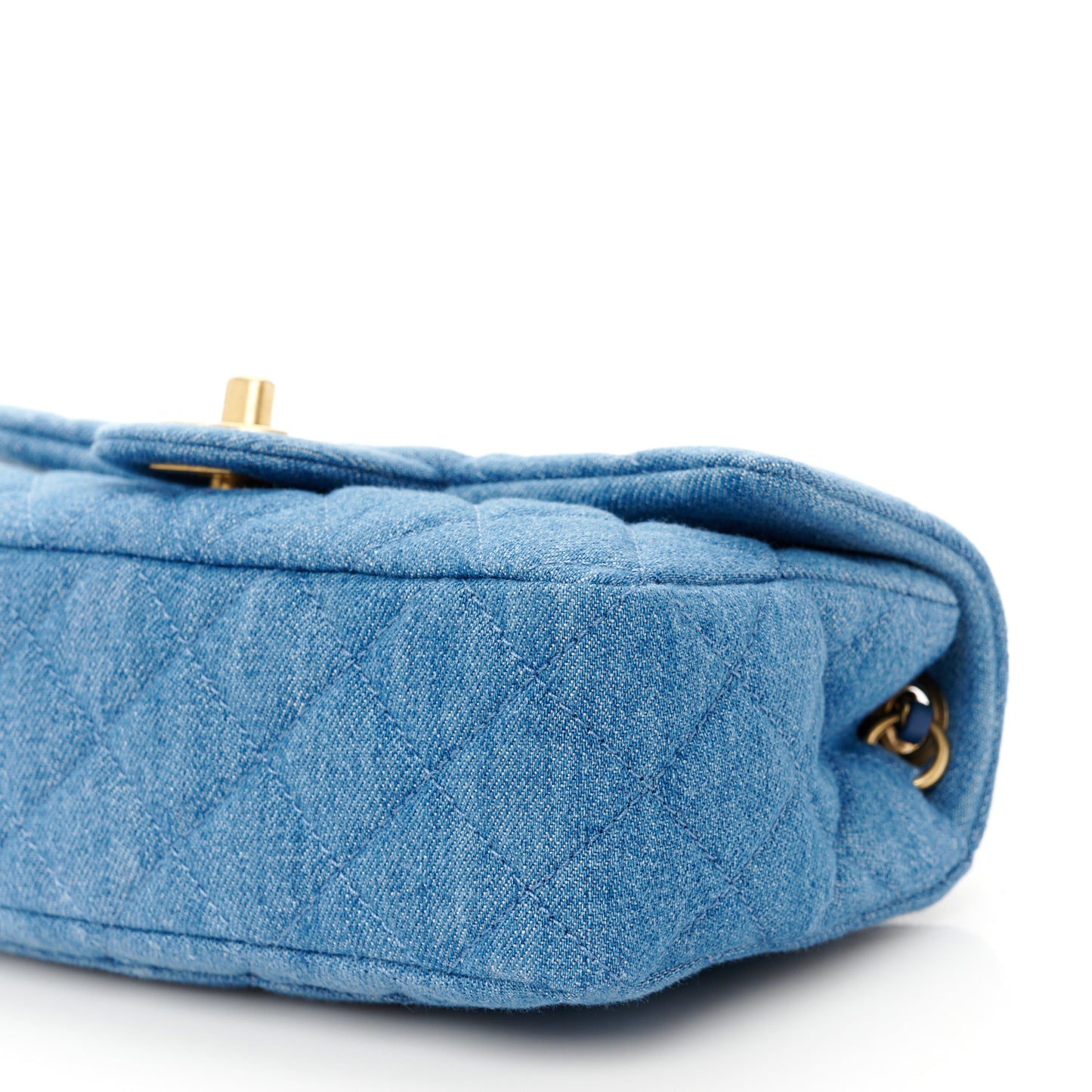 Denim Quilted Mini Pearl Crush Rectangular Flap Blue