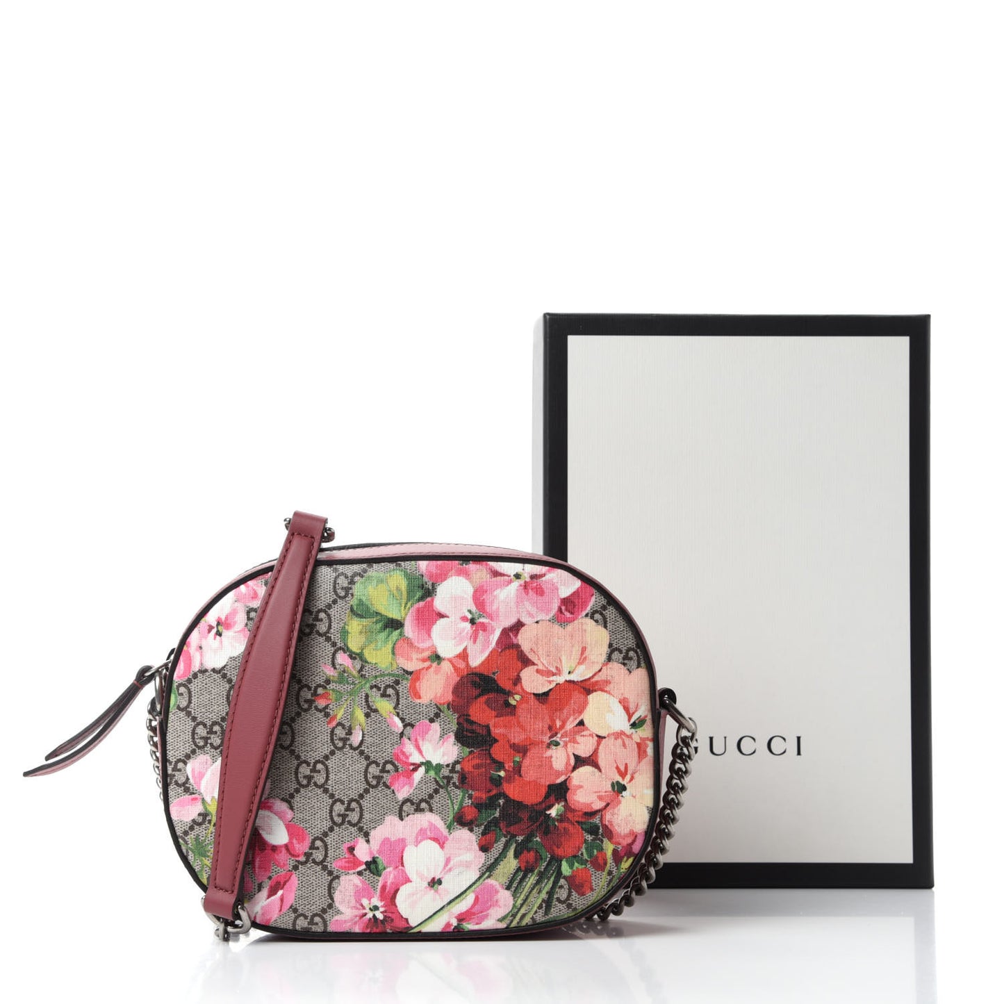 GG Supreme Monogram Blooms Mini Chain Shoulder Bag Beige Multicolor Dry Rose