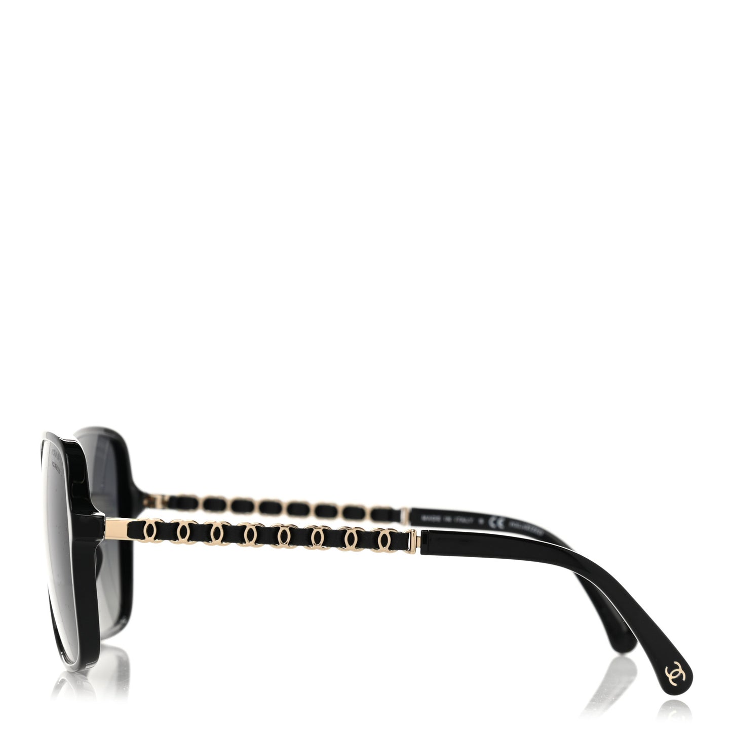 Metal Calfskin Polarized CC Chain Pilot Sunglasses 5439-Q-A Black