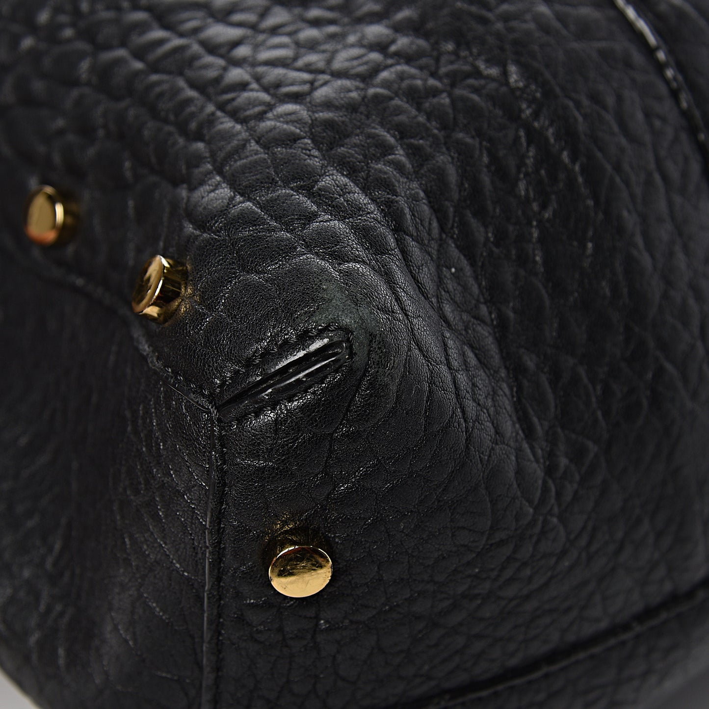 Grained Calfskin Studded Lockett Shopper Tote Black