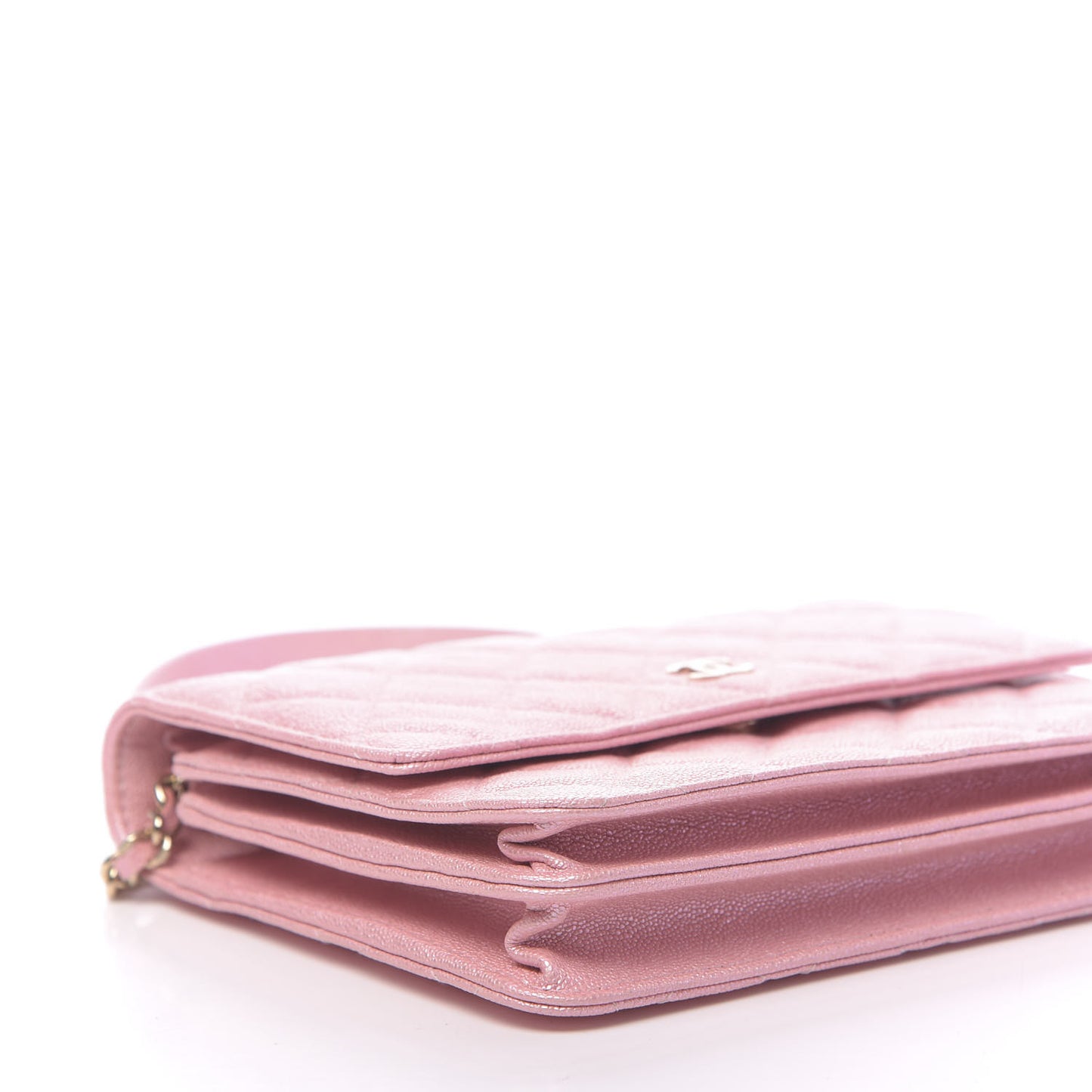 Iridescent Caviar Quilted Square Wallet On Chain WOC Rose Pink