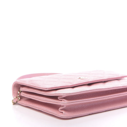 Chanel Iridescent Caviar Quilted Square Wallet On Chain WOC Rose Pink 9 of 12