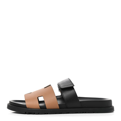 Hermes Calfskin Mens Chypre Sandals 41 Naturel Safari Black 1 of 8