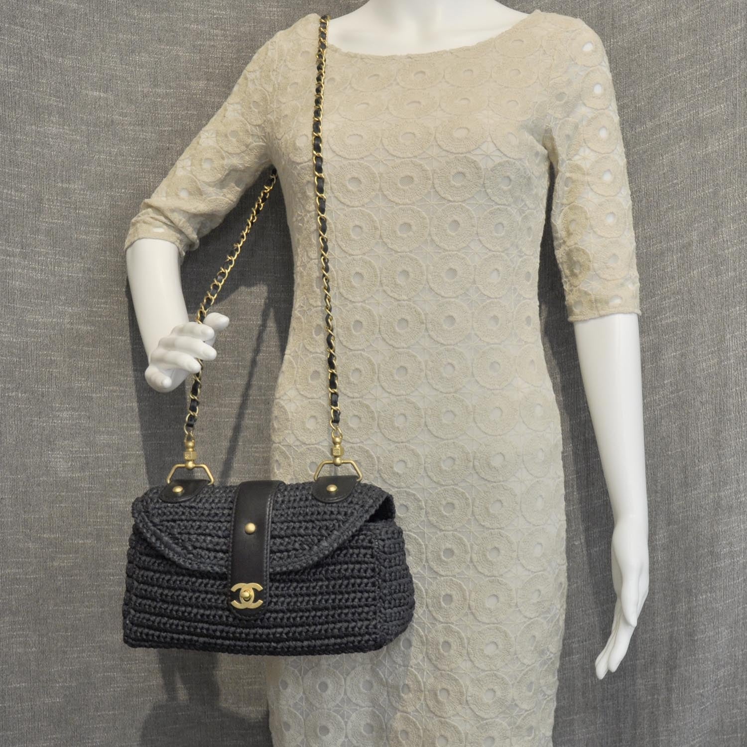Chanel Straw Raffia Shoulder Bag Black 2 of 11