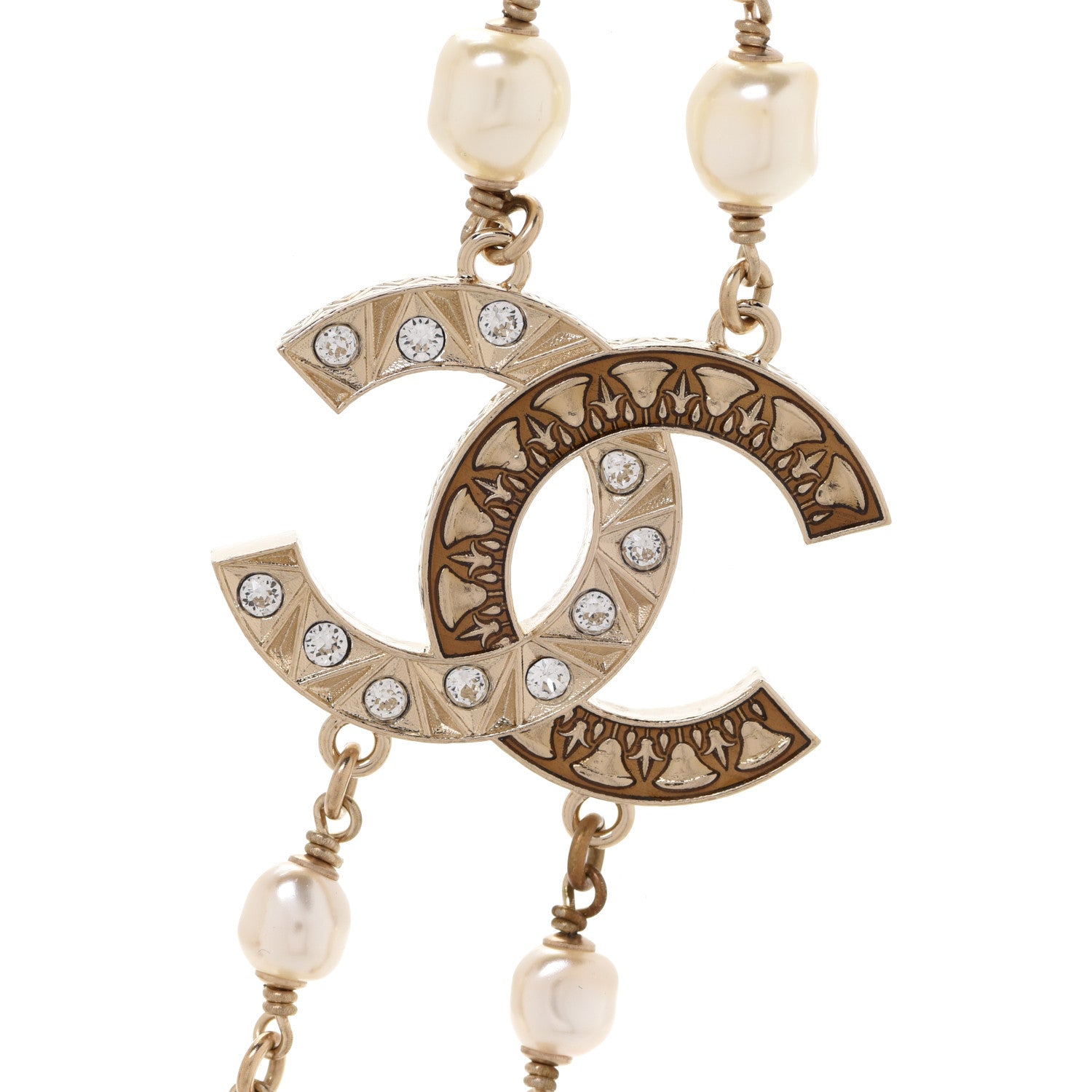 Chanel Pearl Beaded Crystal CC Long Necklace Gold Multi 4 of 6