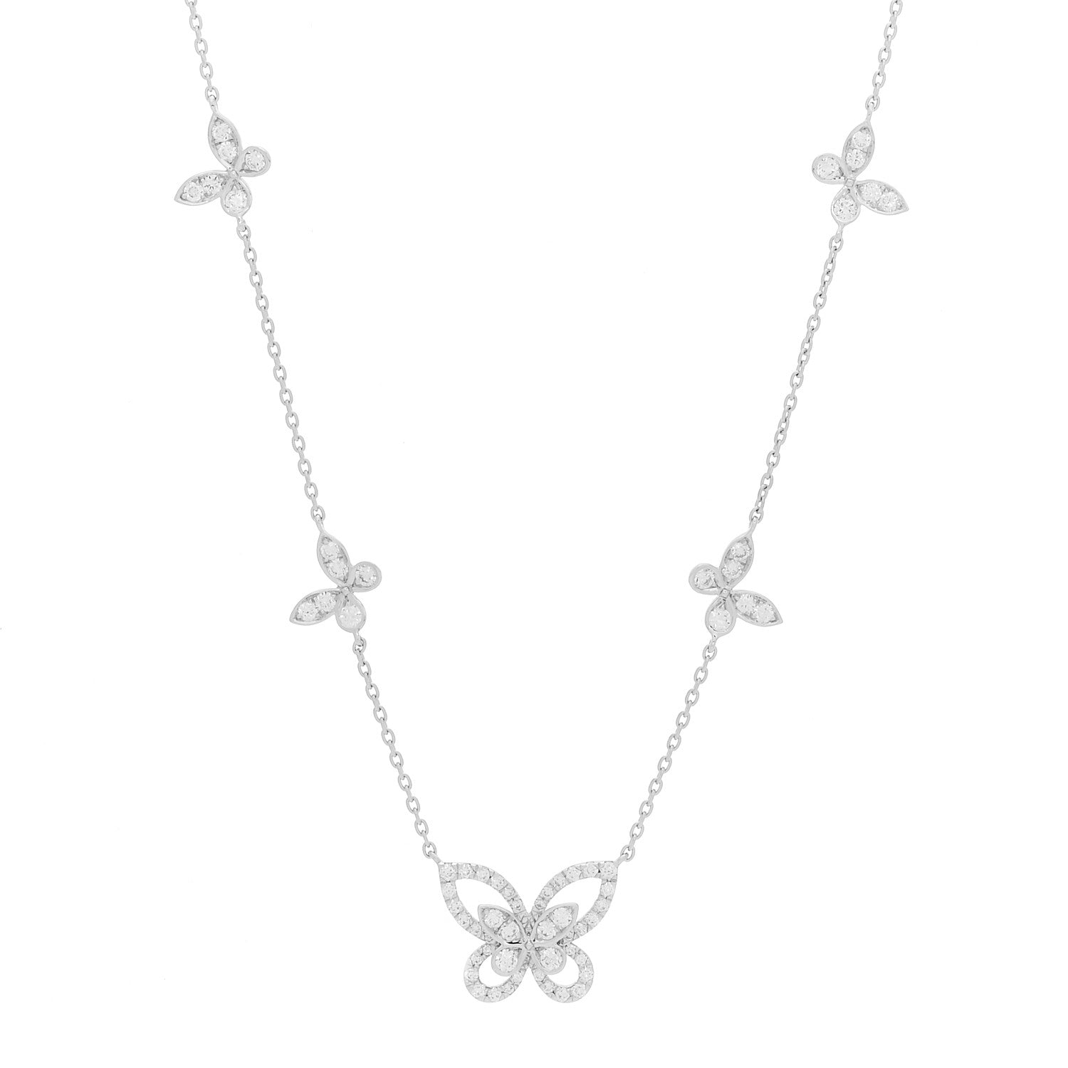 Graff 18K White Gold Diamond Multi Butterfly Silhouette Pendant Necklace 1 of 6