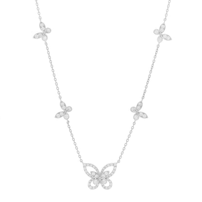 Graff 18K White Gold Diamond Multi Butterfly Silhouette Pendant Necklace 1 of 6