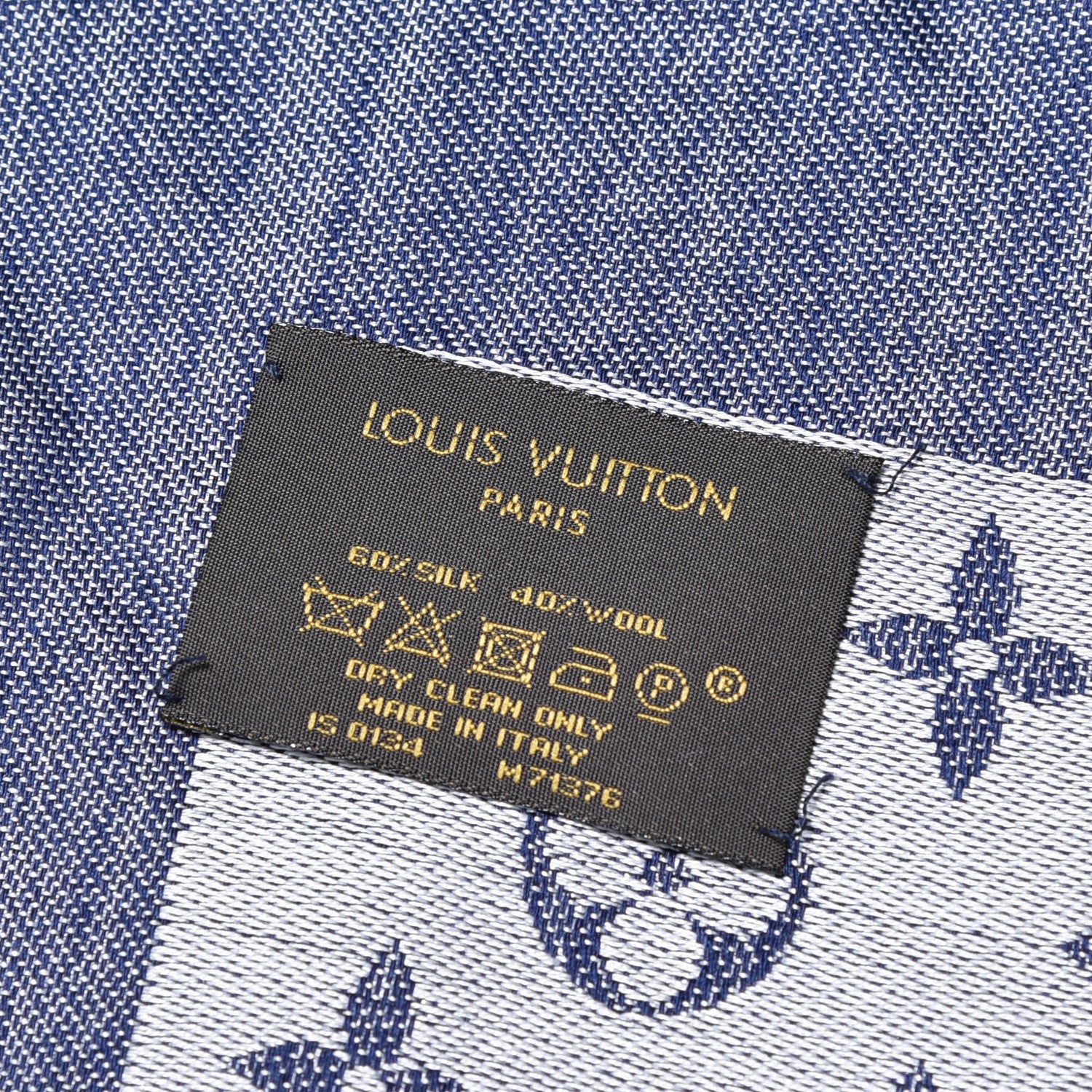 Louis Vuitton Wool Silk Monogram Denim Shawl Blue 5 of 5