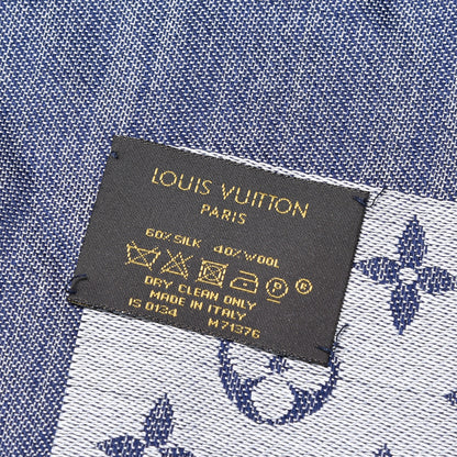 Louis Vuitton Wool Silk Monogram Denim Shawl Blue 5 of 5