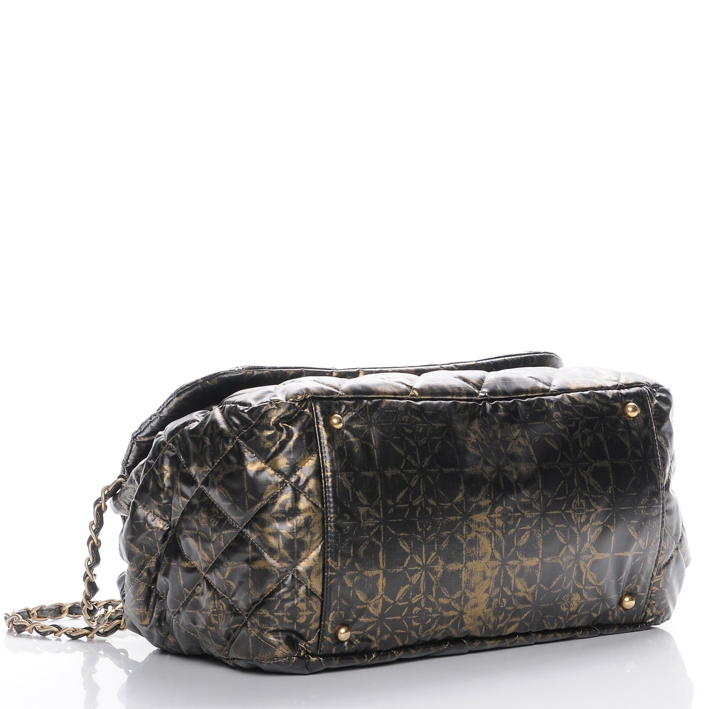 Nylon Printed Quilted Accordion Flap Black Gold