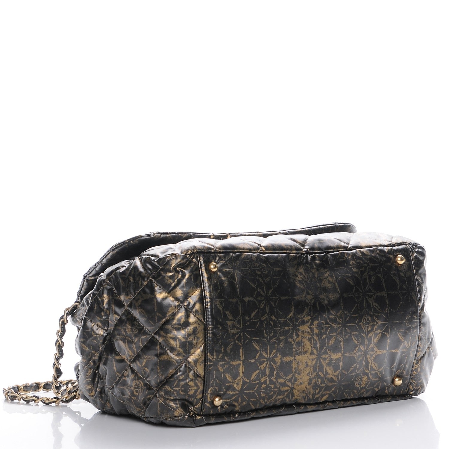 Chanel Nylon Printed Quilted Accordion Flap Black Gold 4 of 11