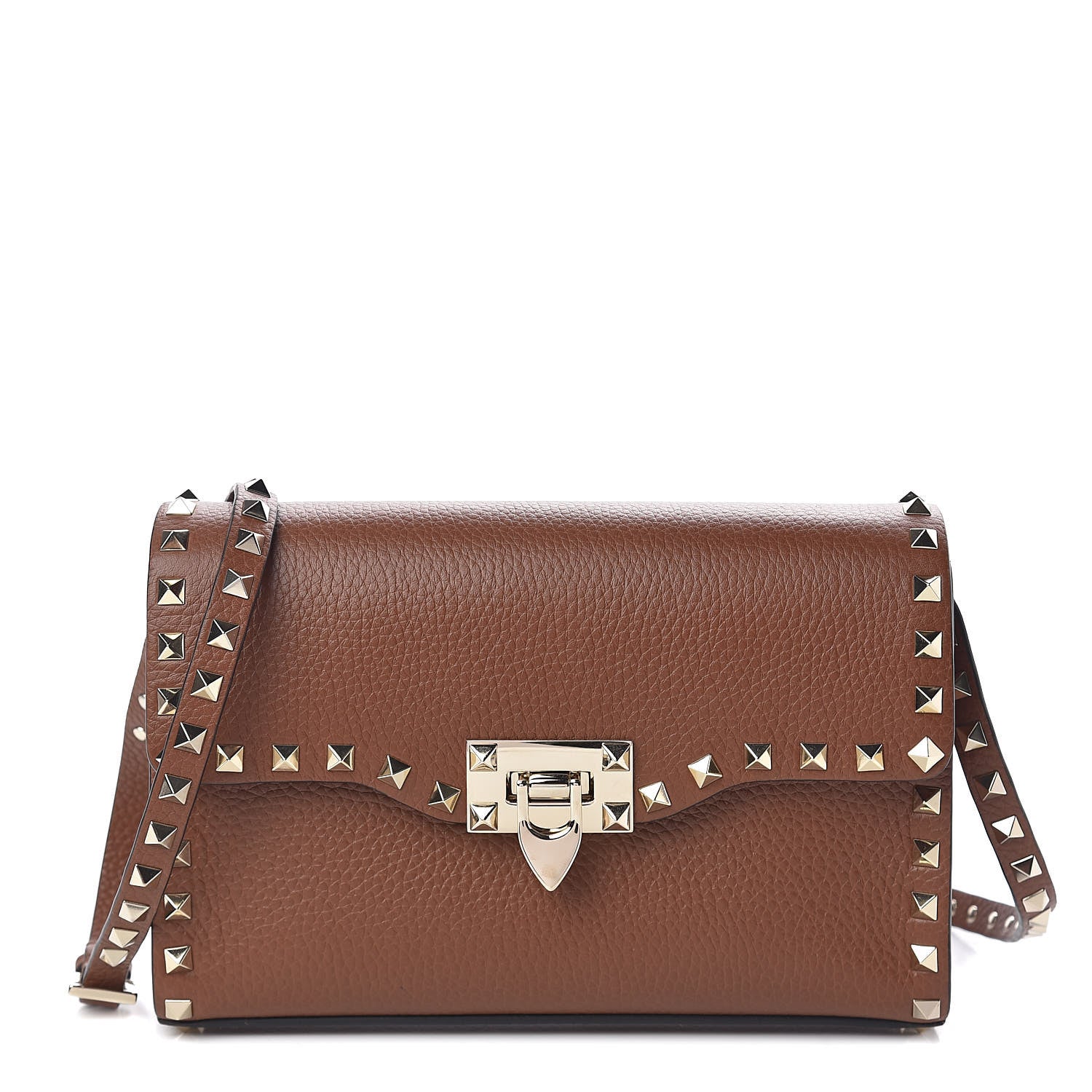 Valentino Garavani Pebbled Calfskin Medium Rockstud Flip Lock Crossbody Bag Bright Cognac 1 of 9