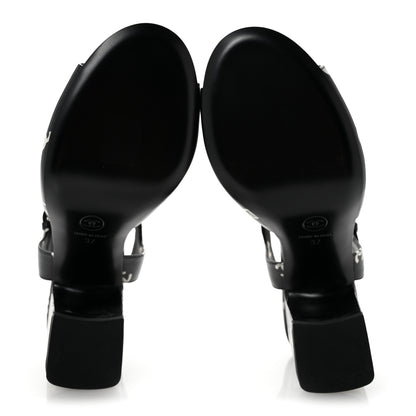 Chanel Printed Lambskin CC Sandals 37 Black White 37 Black White 6 of 10