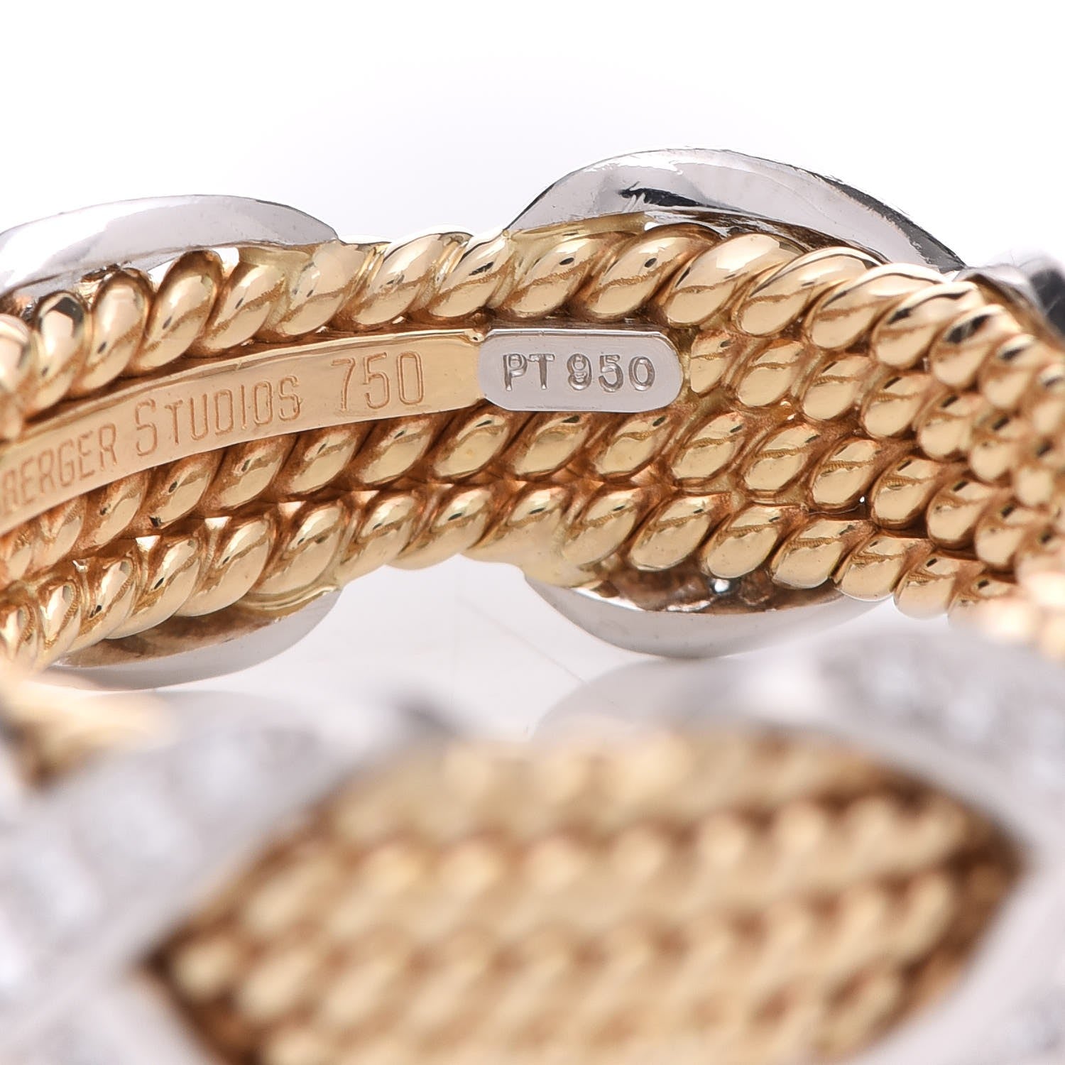 Tiffany 18K Yellow Gold Platinum Diamond Schlumberger Rope Four Row X Ring 57 8 7 of 7