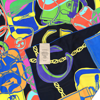 Gucci Silk Twill Bag Print Square Scarf Black Multicolor 3 of 3