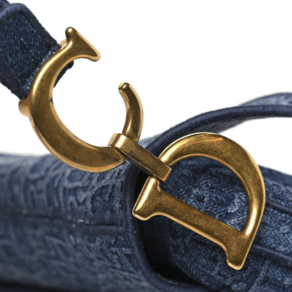 Christian Dior Oblique Embroidered Saddle Bag Denim Blue 11 of 12