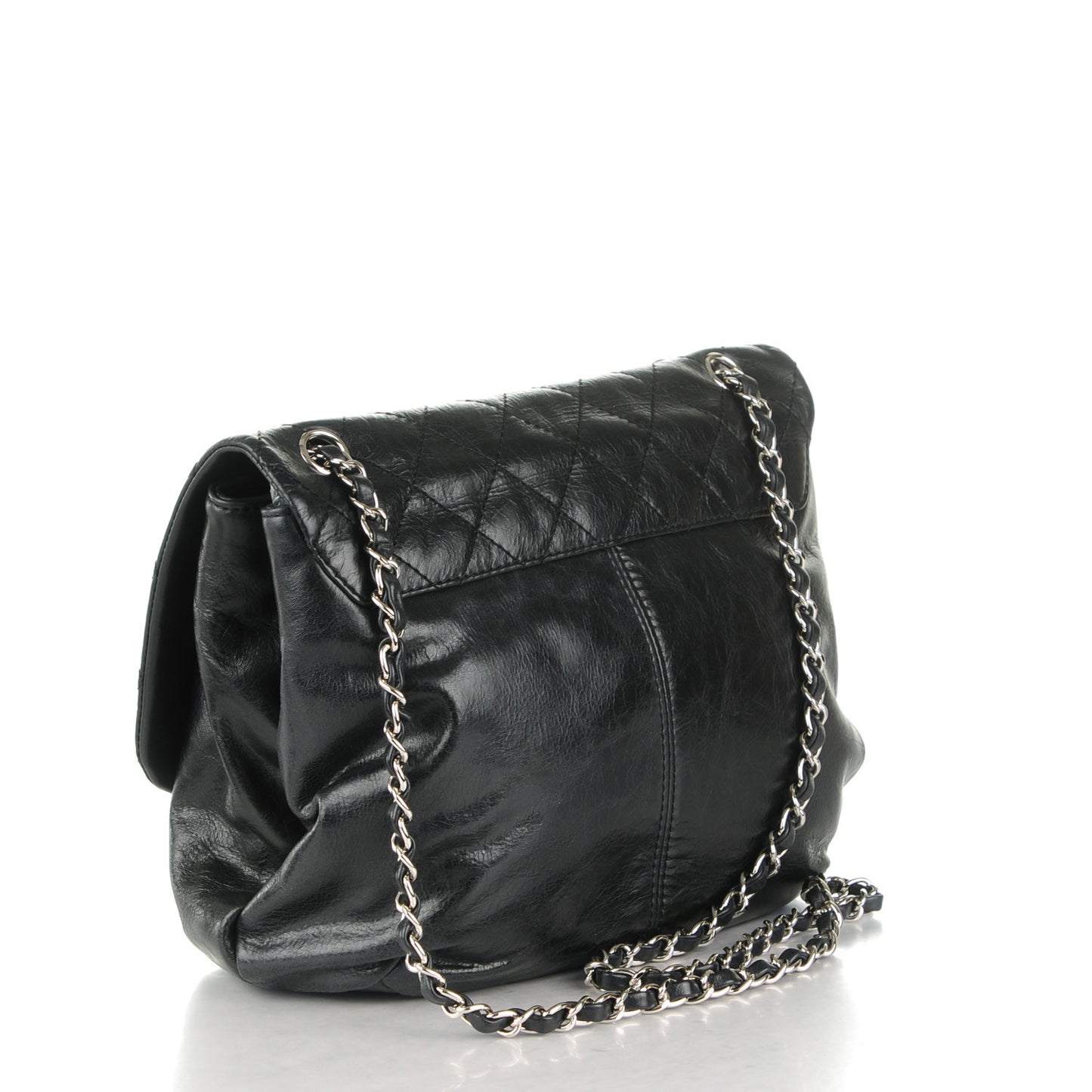 Shiny Lambskin Quilted Medium Trianon Messenger Flap Black