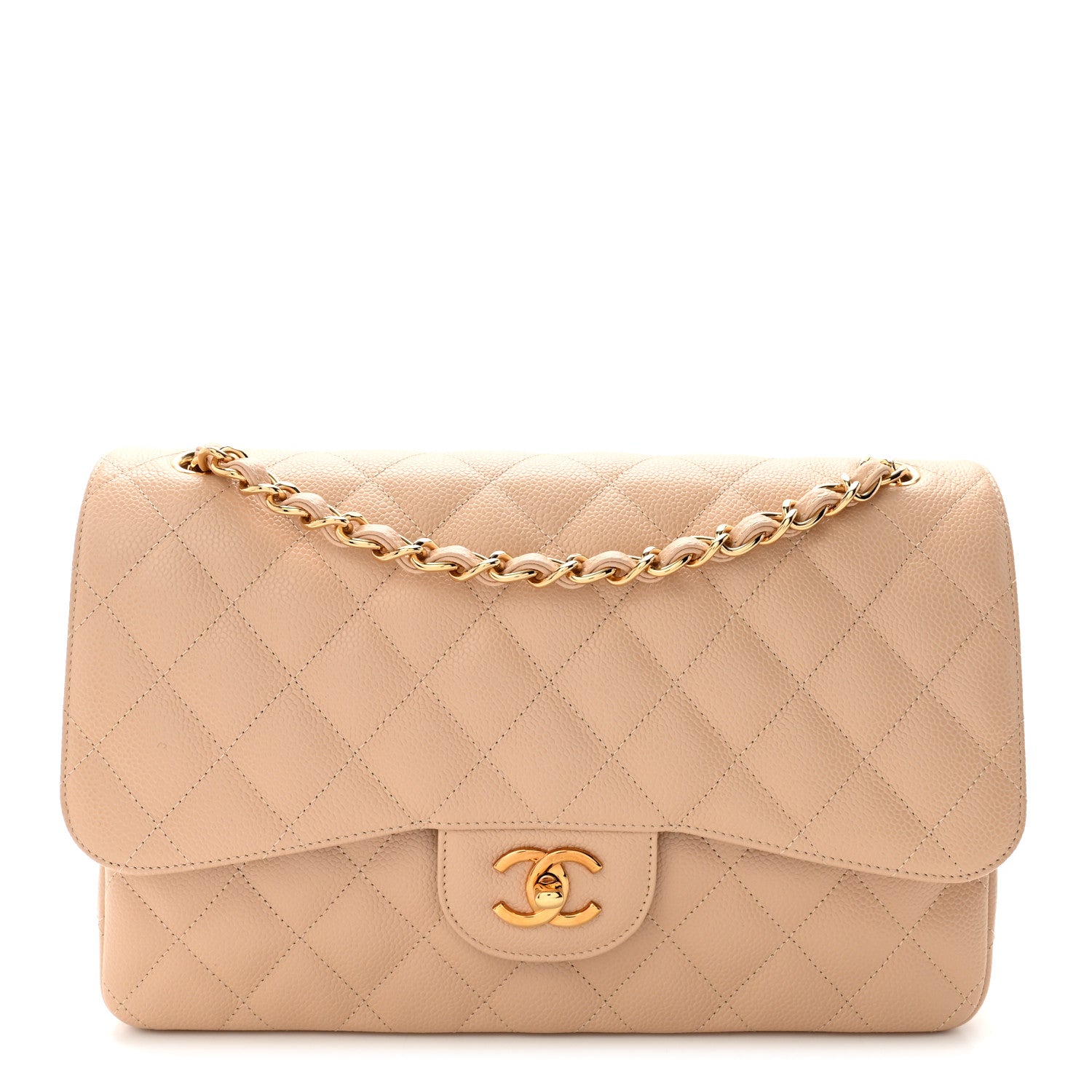 Chanel Caviar Quilted Jumbo Double Flap Light Beige 1 of 12