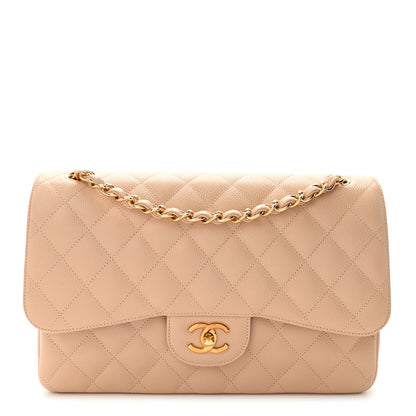 Chanel Caviar Quilted Jumbo Double Flap Light Beige 1 of 12
