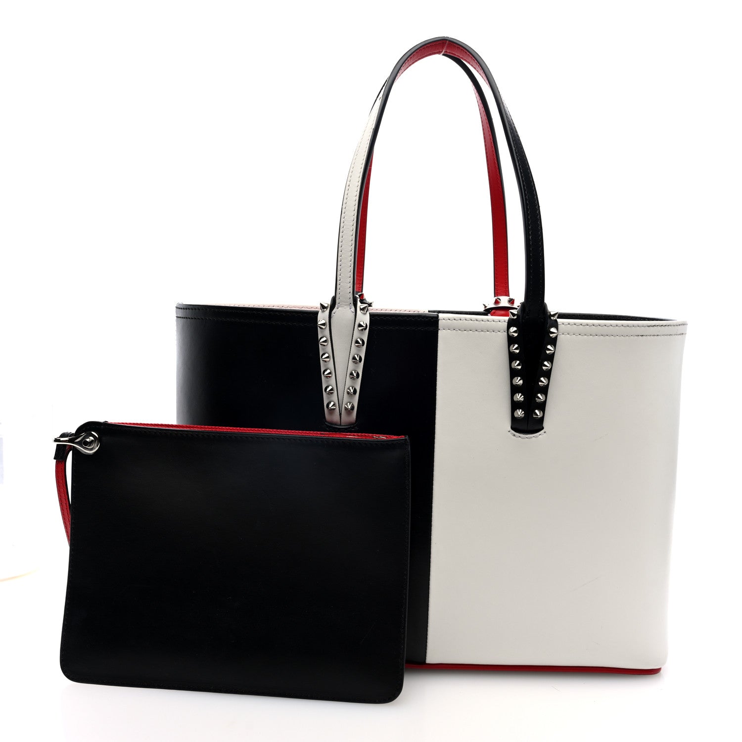 Christian Louboutin Calfskin Empire Spikes Small Bi-Color East West Cabata Tote Black White 3 of 11