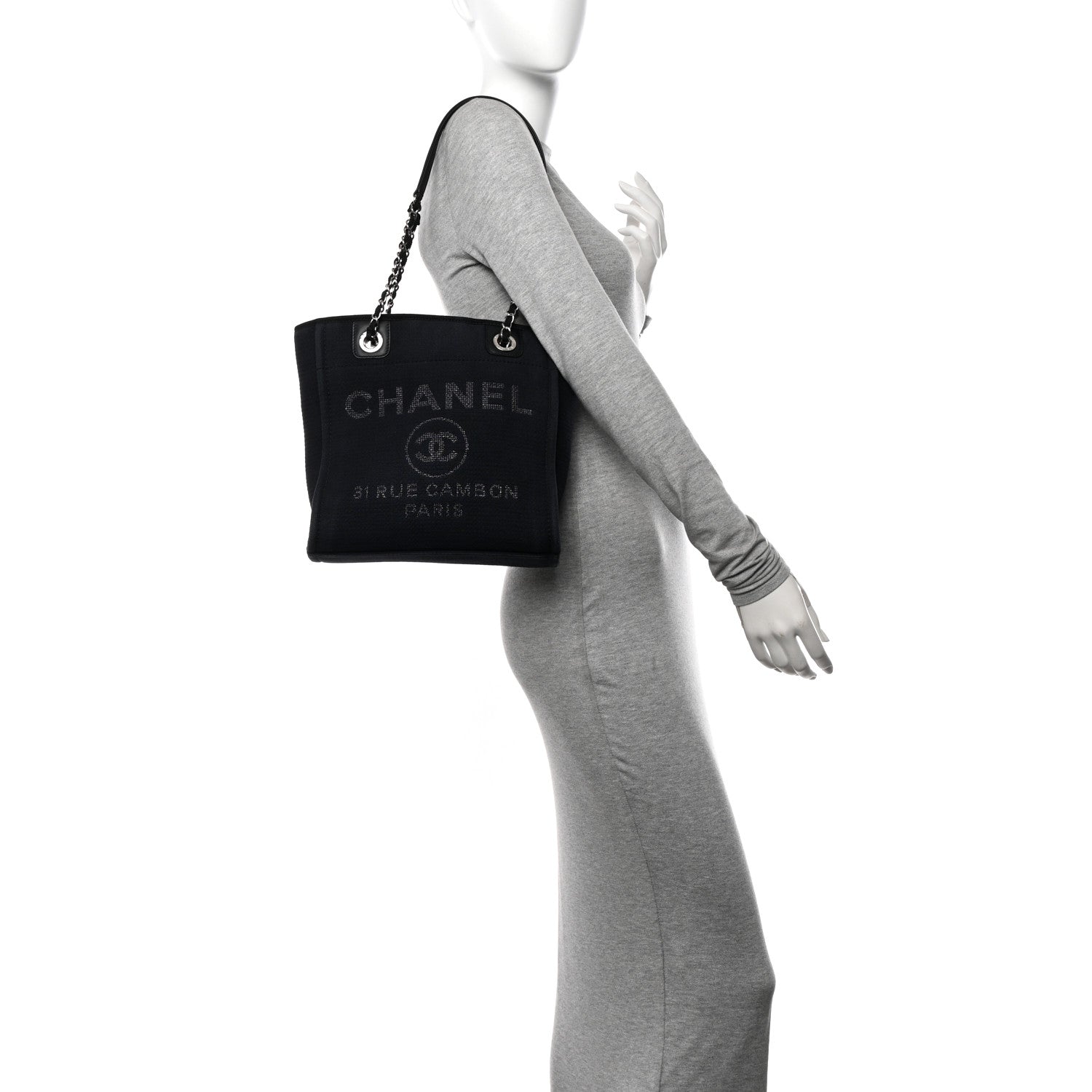 Chanel Mixed Fibers Mini Deauville Tote Navy Blue Black 2 of 11
