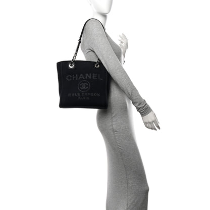 Chanel Mixed Fibers Mini Deauville Tote Navy Blue Black 2 of 11