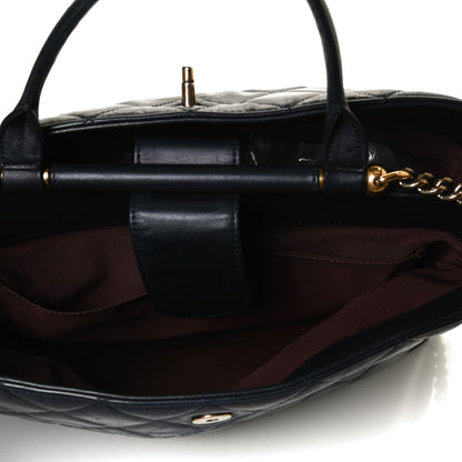 Chanel Calfskin Quilted Large Gold Bar Top Handle Tote Dark Navy Blue 8 of 11