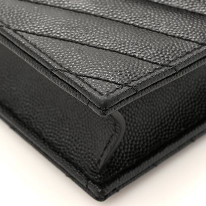 Saint Laurent Grain De Poudre Matelasse Chevron Monogram Envelope Chain Wallet Black 12 of 16