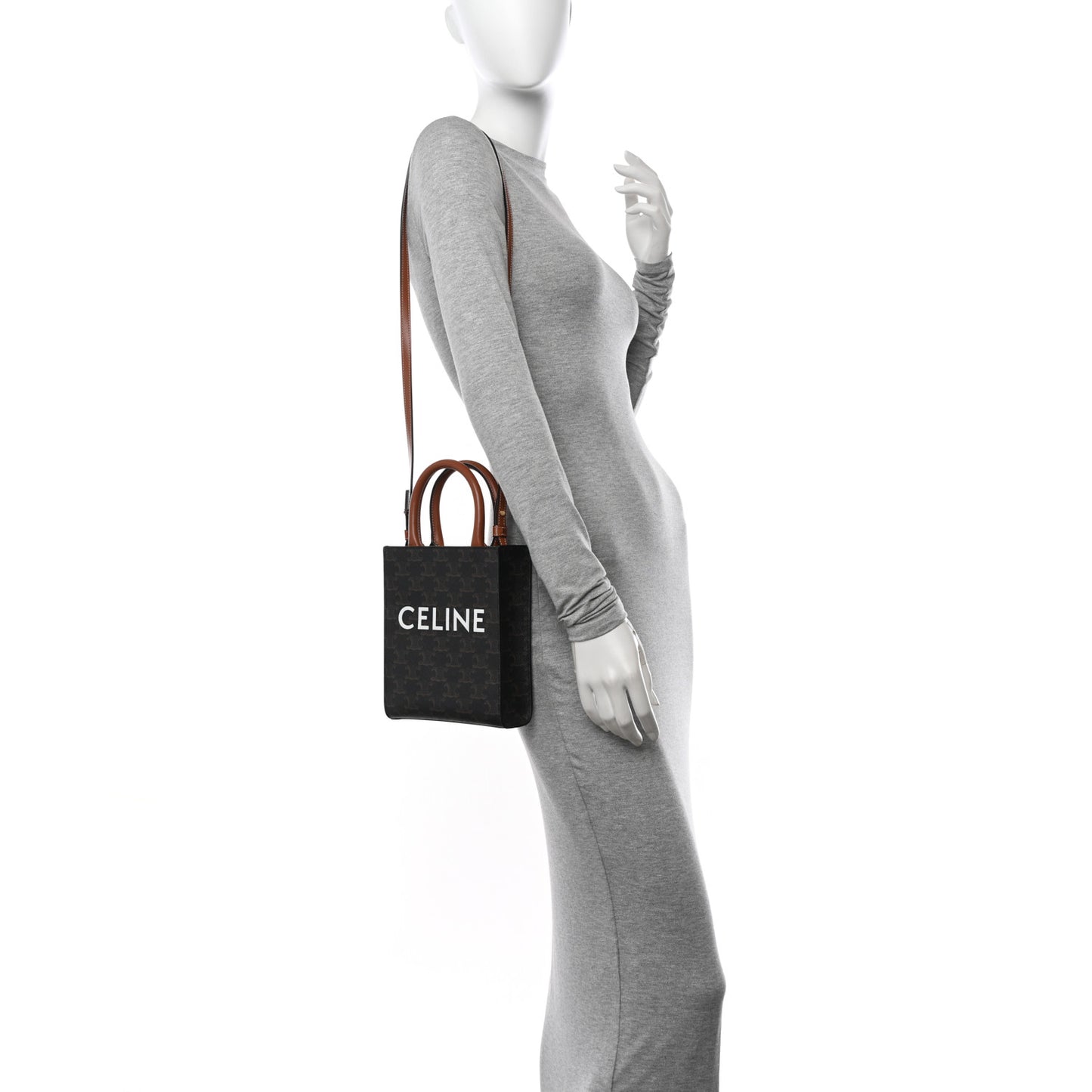 Triomphe Canvas Calfskin Mini Vertical Cabas Tan