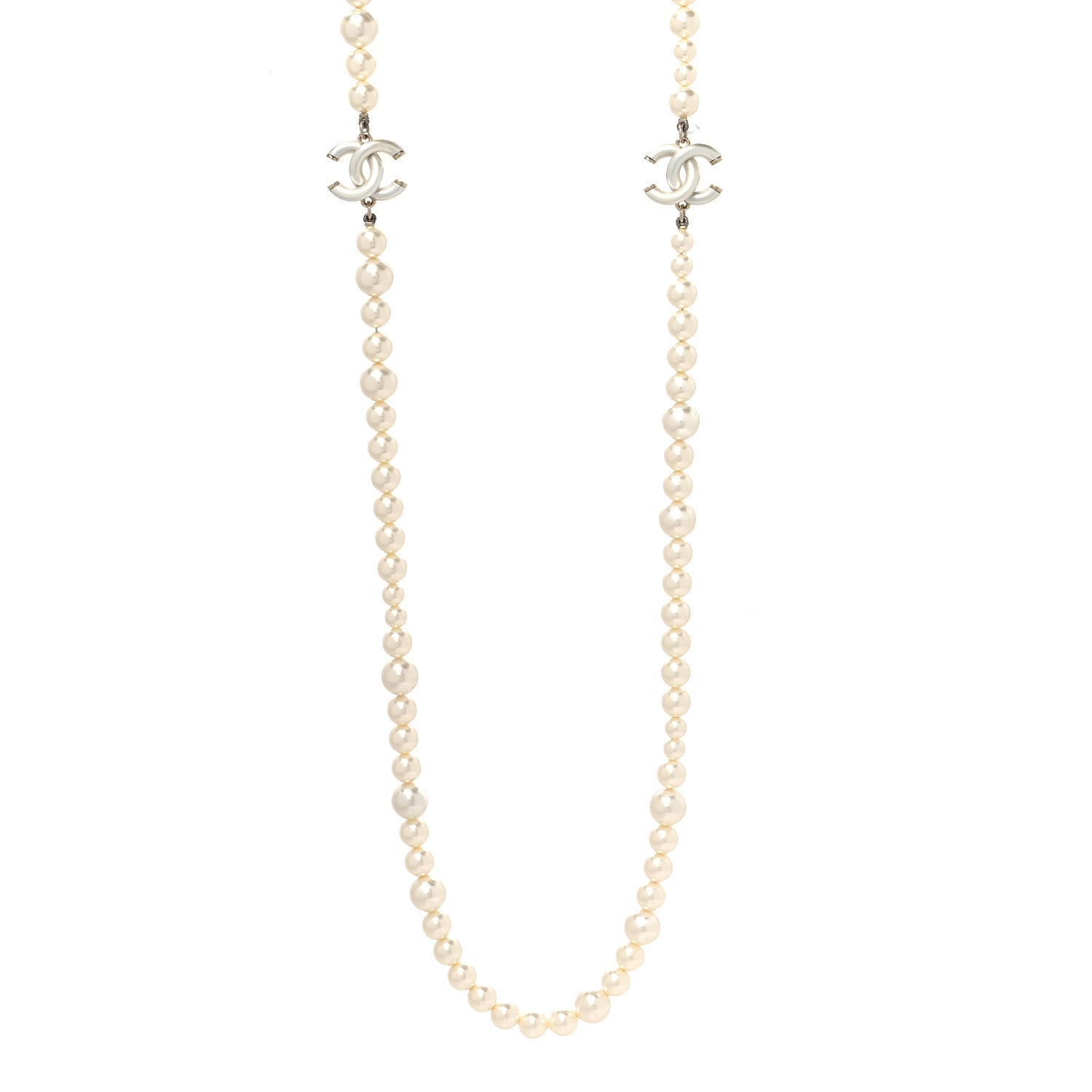 Chanel Pearl Resin CC Long Necklace Gold 1 of 6