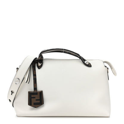 Fendi Vitello Dolce Bi-Color FF 1974 Embossed Medium By The Way Boston Bag White Ice Maya Black 1 of 16