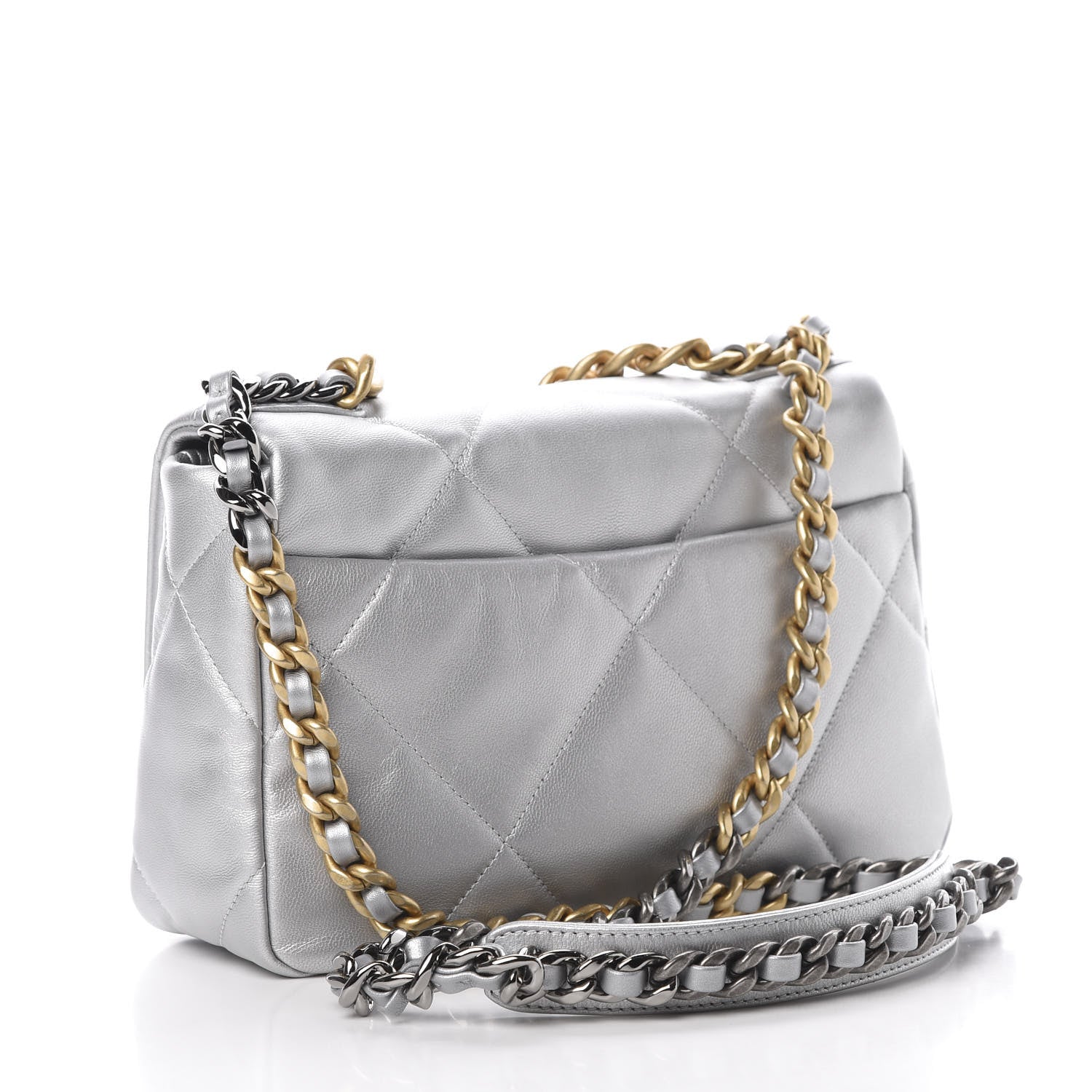 Chanel Metallic Goatskin Quilted Medium 19 Flap Silver 3 of 11