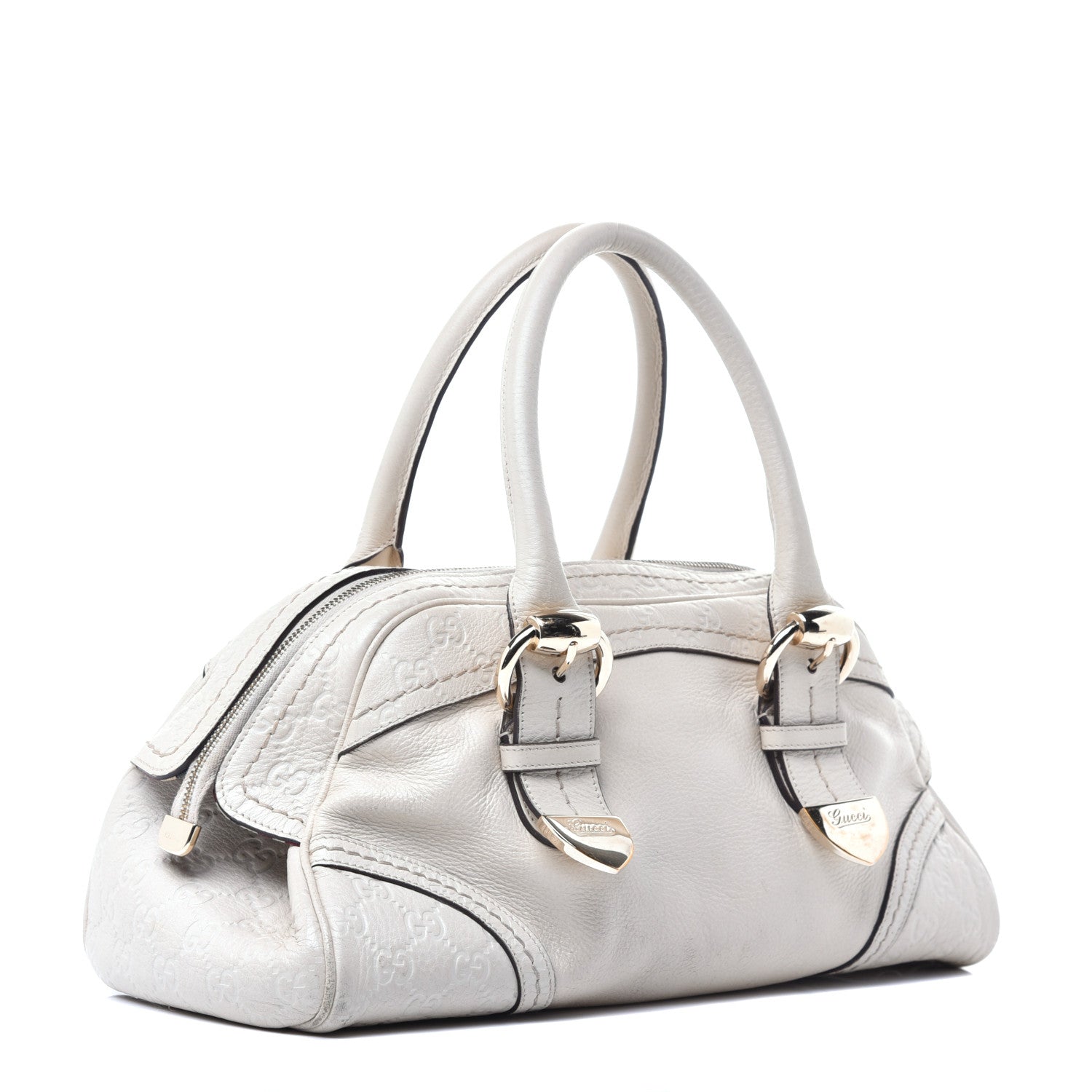 Gucci Calfskin Guccissima Signoria Bowler Bag Off White 3 of 9