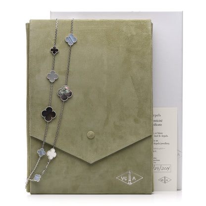 Van Cleef & Arpels 18K White Gold Mother of Pearl Chalcedony 16 Motifs Magic Alhambra Necklace 5 of 5