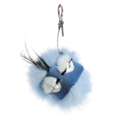 Fendi Fox Mink Rabbit Fur Maddie Monster Bag Bug Charm Light Blue 1 of 7