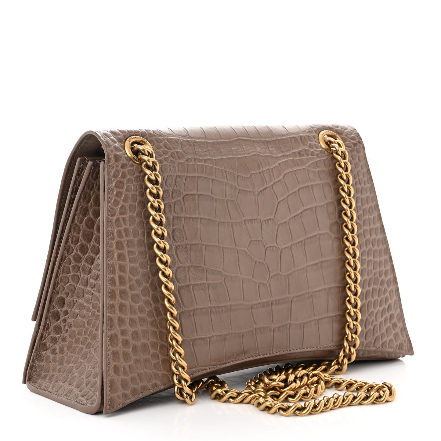 Extra Supple Calfskin Crocodile Embossed Medium Crush Chain Bag Brown