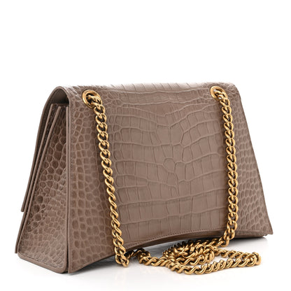Balenciaga Extra Supple Calfskin Crocodile Embossed Medium Crush Chain Bag Brown 3 of 10