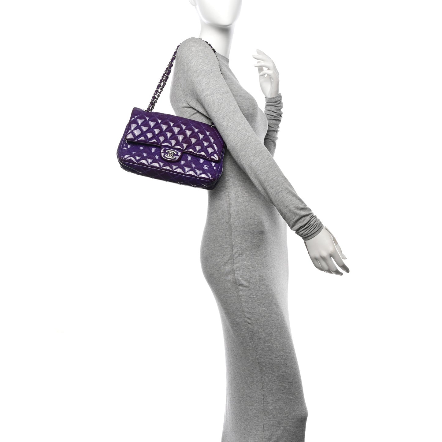 Patent Calfskin Quilted Medium Double Flap Purple