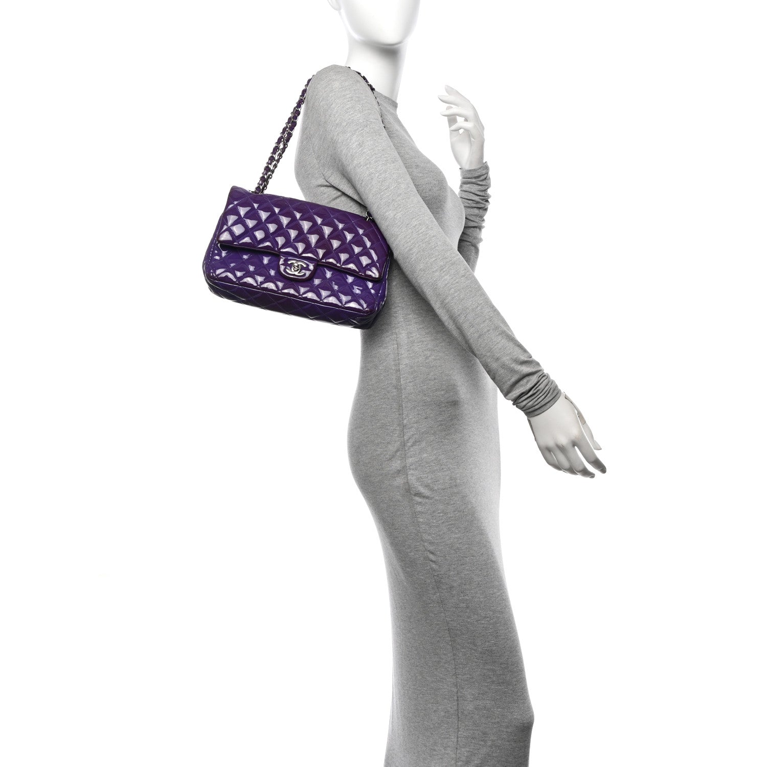 Chanel Patent Calfskin Quilted Medium Double Flap Purple 2 of 14