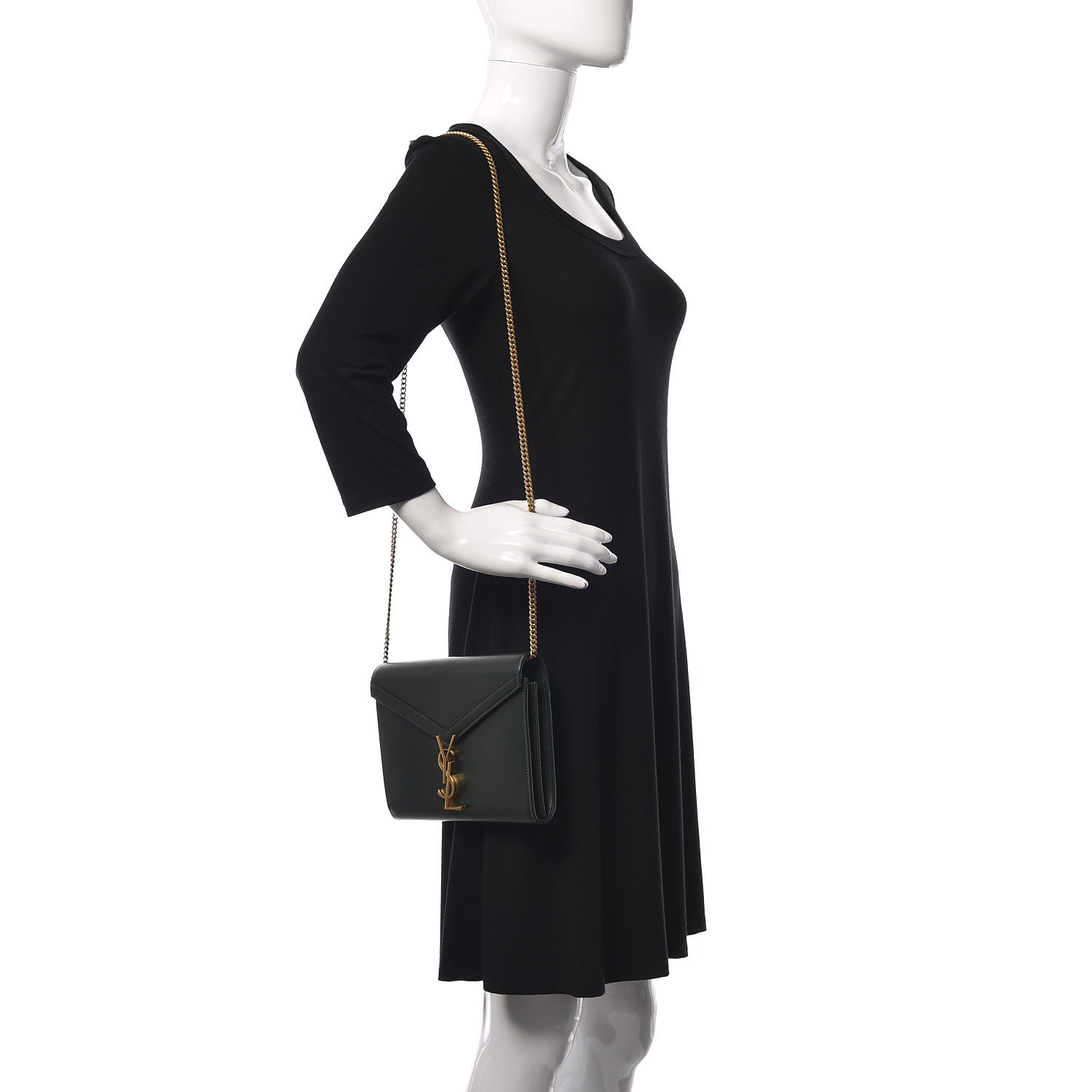 Saint Laurent Grain De Poudre Monogram Cassandra Chain Wallet Vert Fonce 2 of 10