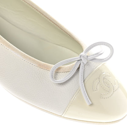 Chanel Calfskin Patent Cap Toe CC Ballerina Flats 36 White 12 of 13