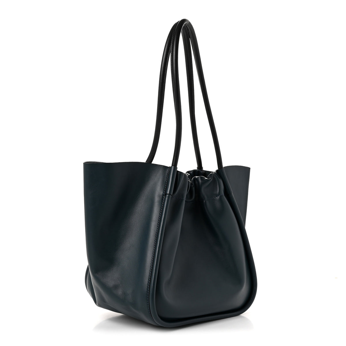 Calfskin Large Ruched Tote Petrol Green