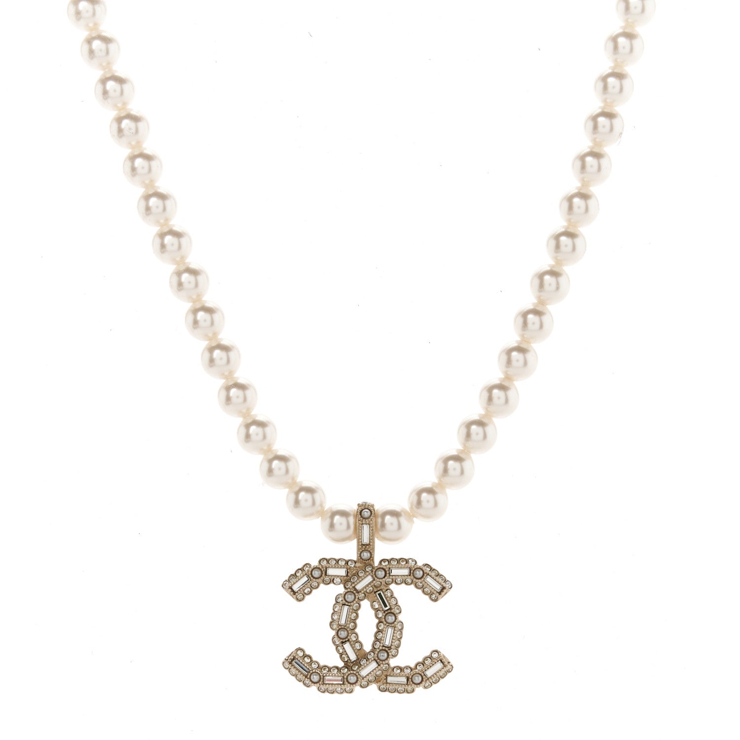 Chanel Pearl Crystal Baguette CC Short Necklace Gold 1 of 5