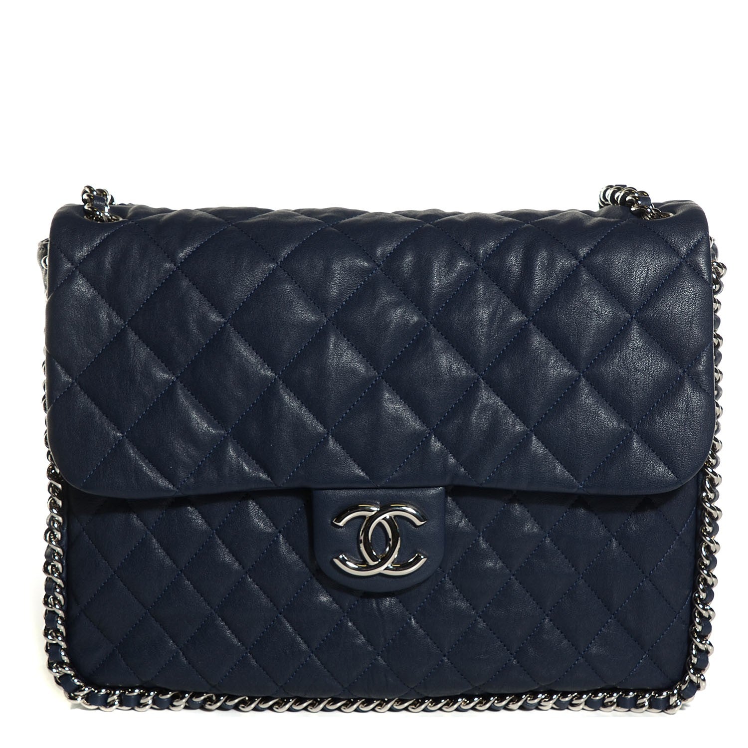 Chanel Washed Lambskin Quilted Chain Around Maxi Flap Dark Navy Blue 1 of 8