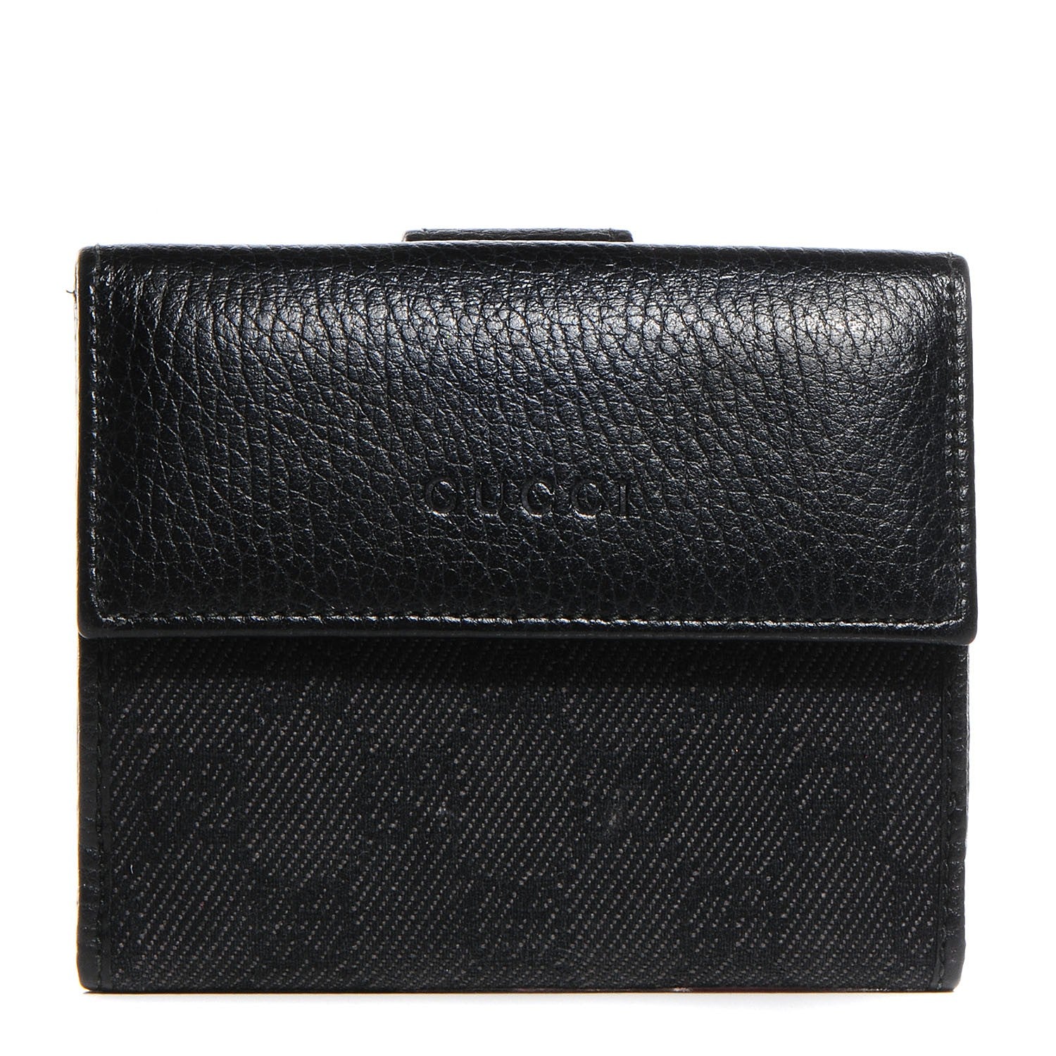 Gucci Denim Monogram French Flap Wallet Black 1 of 7