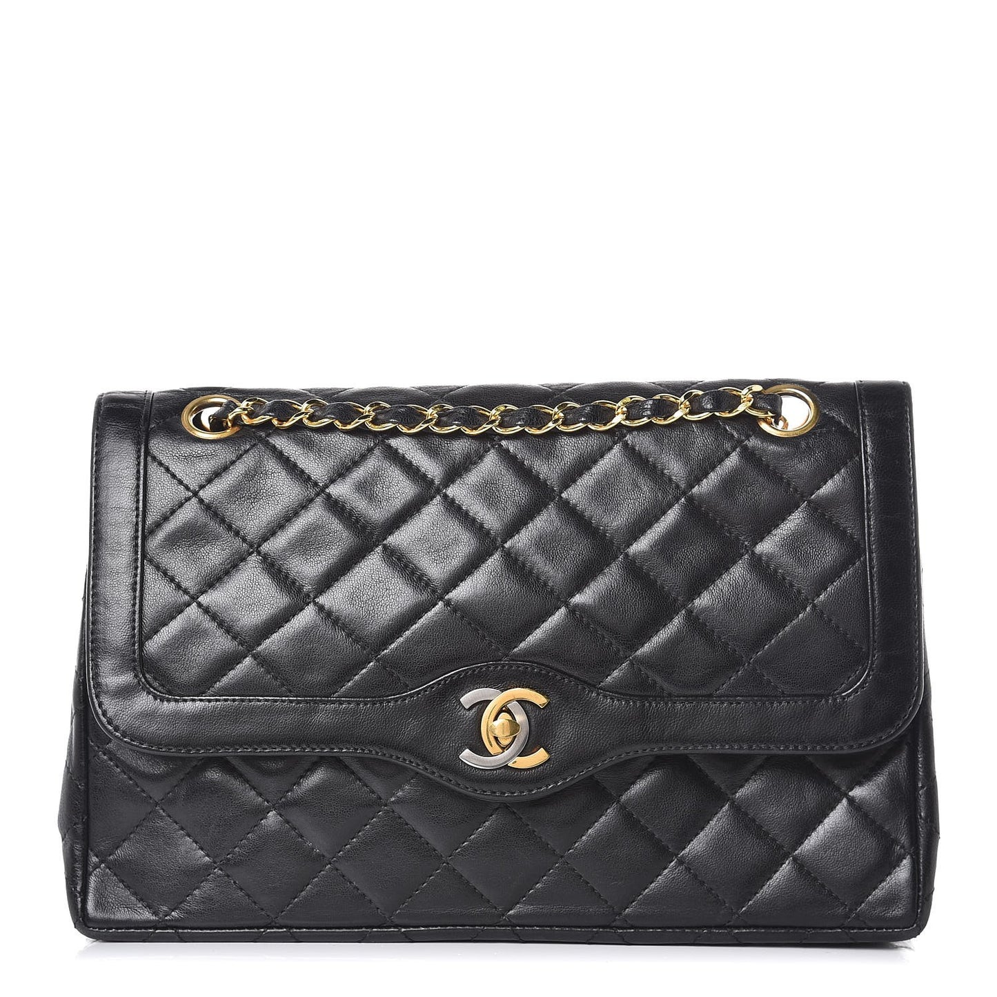 Lambskin Quilted Medium Double Flap Black