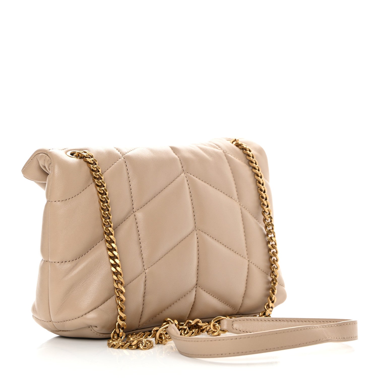 Saint Laurent Lambskin Quilted Toy Loulou Puffer Monogram Chain Satchel Dark Beige 3 of 11