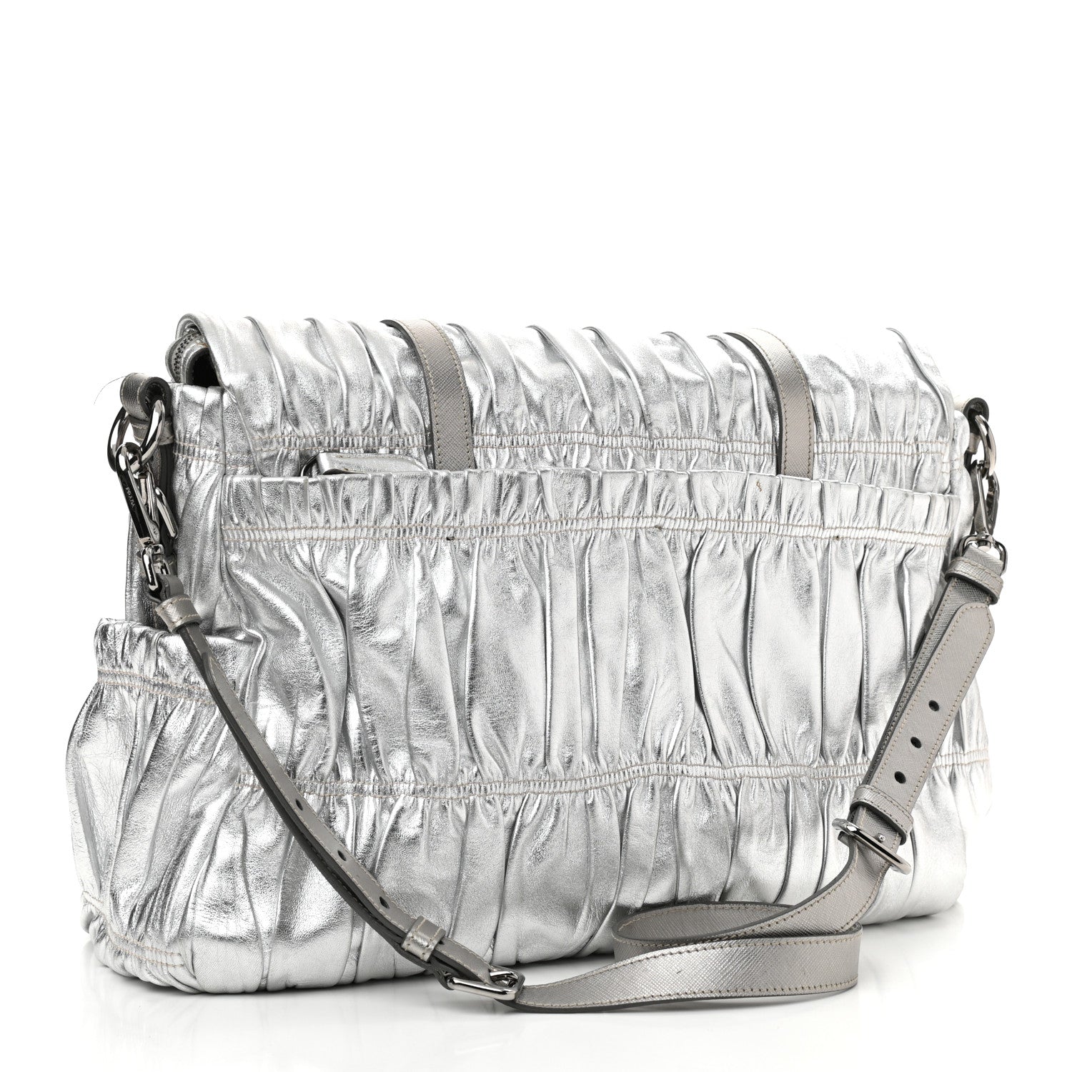 Prada Metallic Nappa Gaufre Messenger Tote Silver 3 of 20