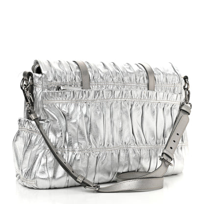 Prada Metallic Nappa Gaufre Messenger Tote Silver 3 of 20